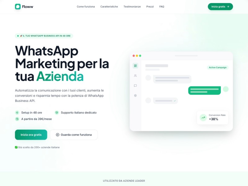 Preview for Floww WhatsApp Marketing Landing Page Template