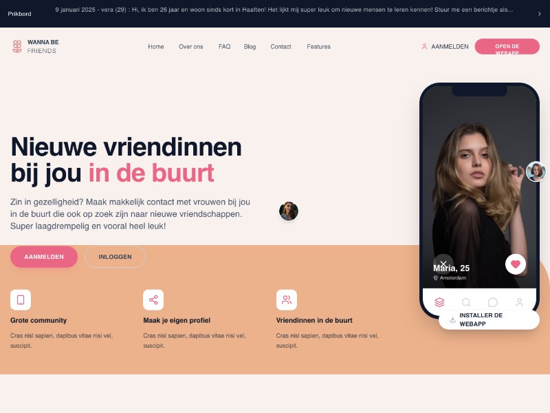 Preview for Wannabefriends Community Landing Page Template