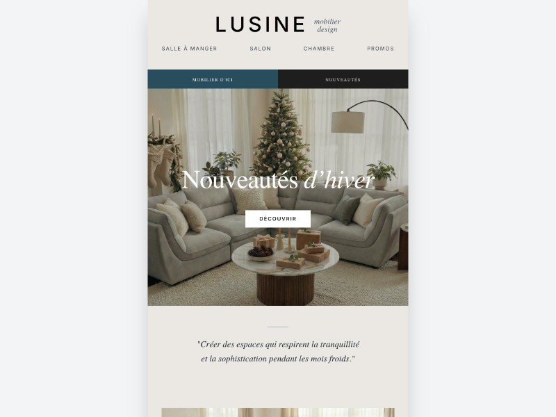 Preview for Lusine Furniture Email Landing Page Template