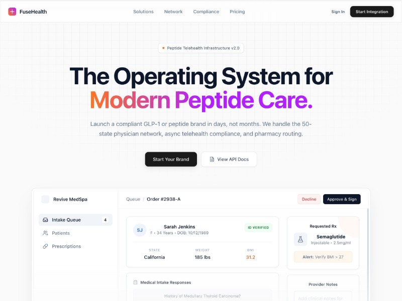 Preview for Peptide Telehealth SaaS Landing Page Template