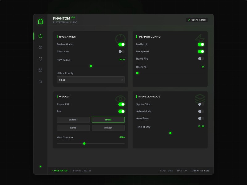 Preview for Gaming Cheat Dashboard UI Template