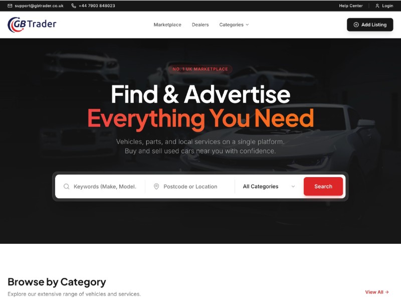 Preview for Vehicle Marketplace Landing Page Template