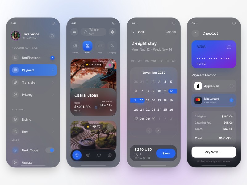 Preview for Glassmorphism Travel Booking Mobile UI Template
