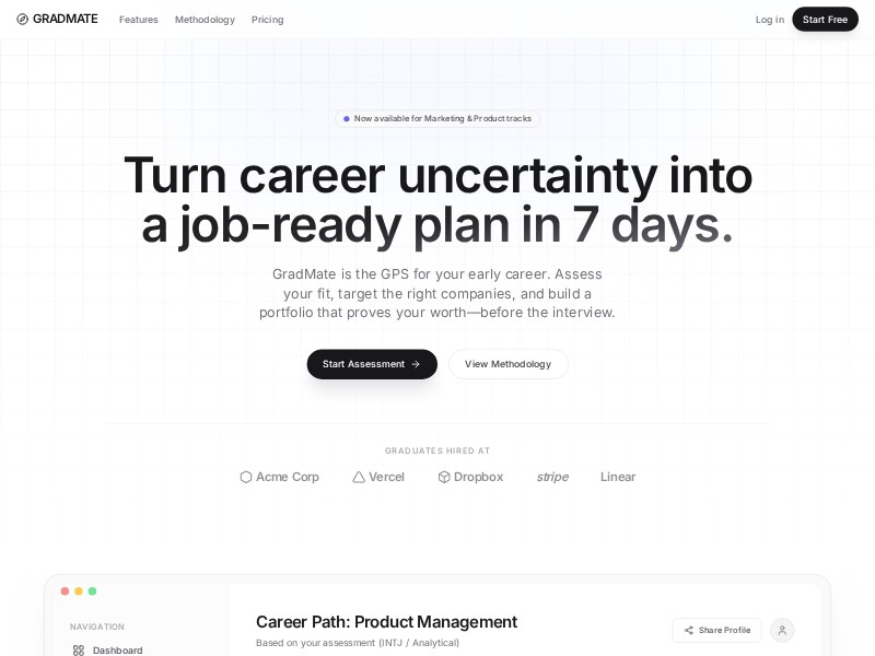 Preview for GradMate Career Platform Landing Page Template