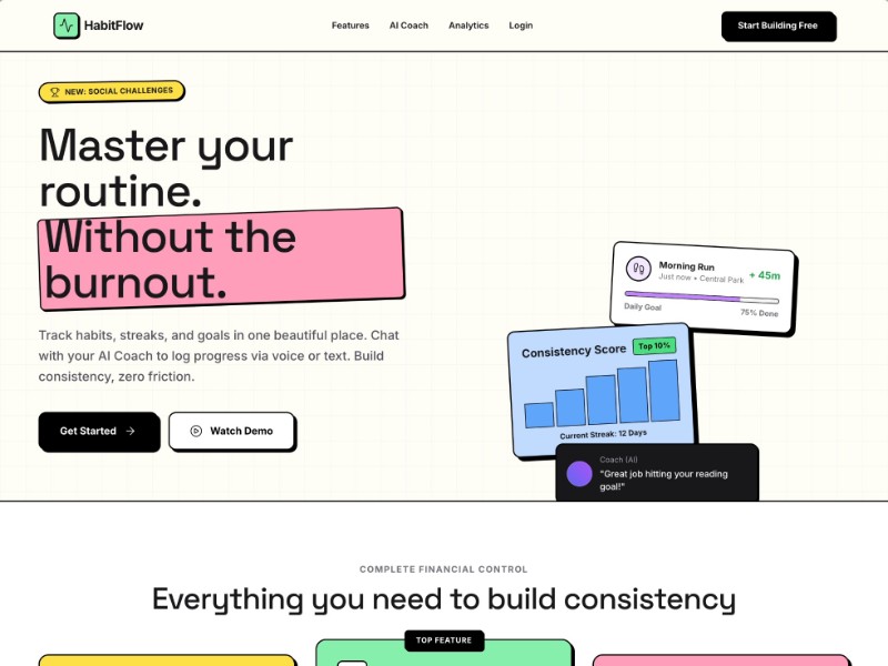 Preview for Habit Tracking Landing Page Template