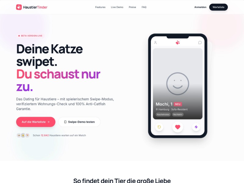 Preview for Haustier Dating App Landing Page Template