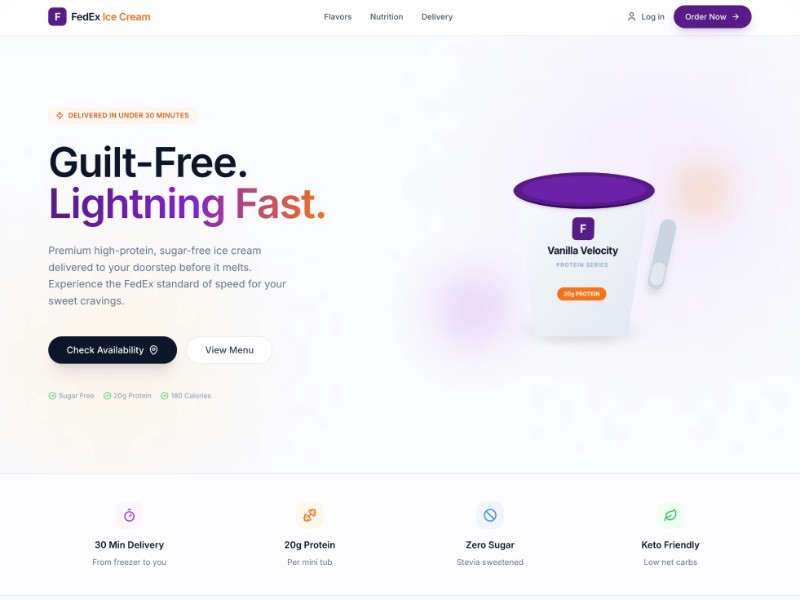 Preview for High-Protein Ice Cream Landing Page Template