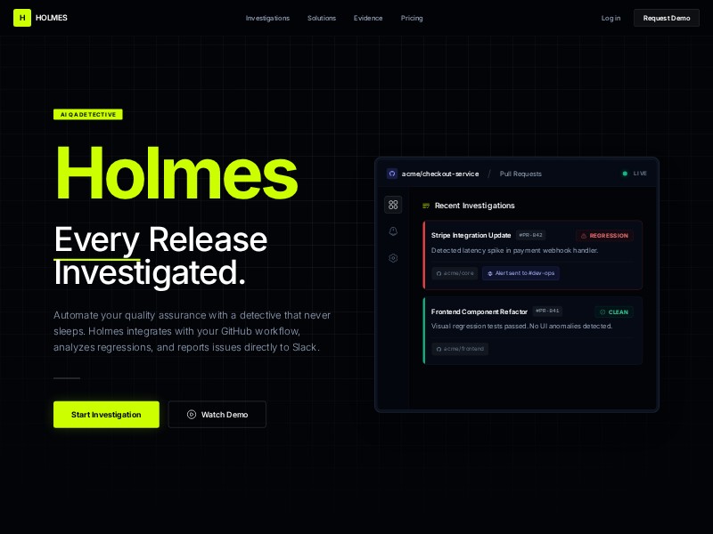 Preview for AI QA Detective SaaS Landing Page Template