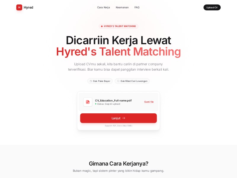 Preview for Hyred Talent Matching Landing Page Template