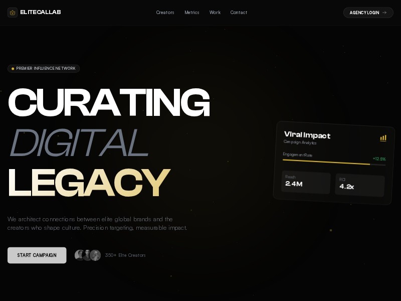 Preview for EliteCallab Influence Marketing Landing Page Template