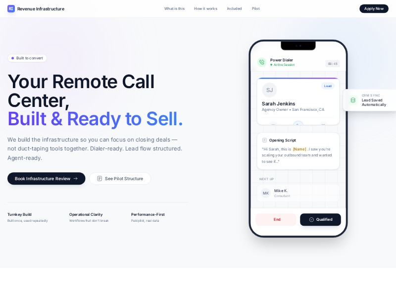 Preview for Remote Call Center Landing Page Template