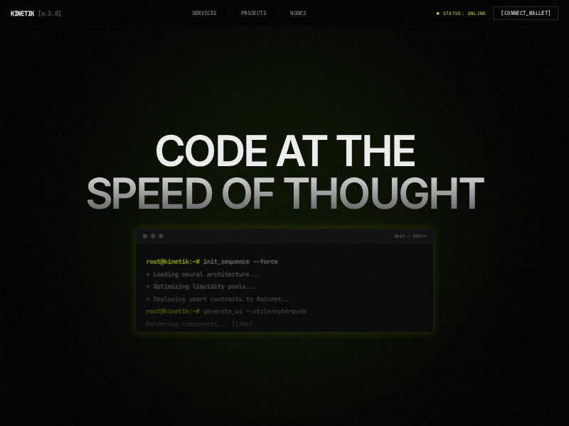 Preview for KINETIK Algorithmic Dev-Shop Landing Page Template
