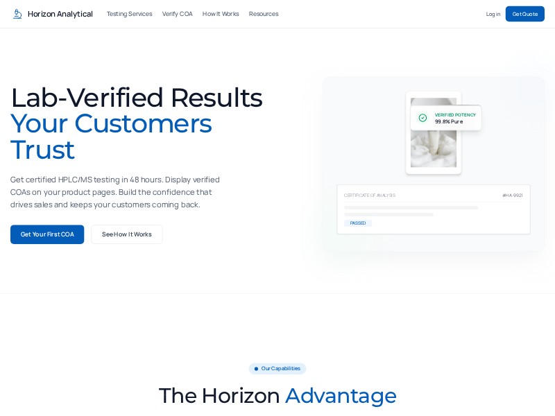 Preview for Horizon Analytical Lab Testing Landing Page Template