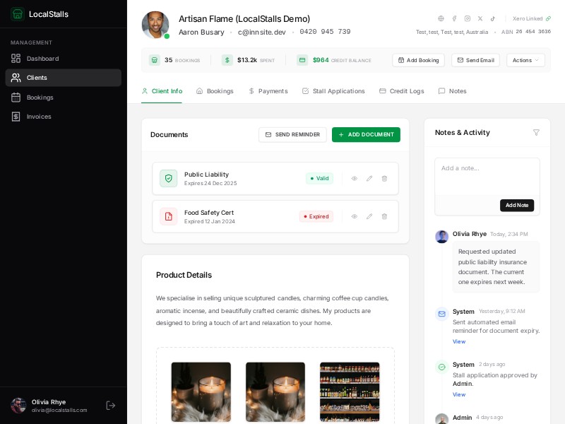 Preview for LocalStalls Client Dashboard Template