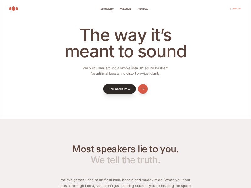 Preview for Luma Audio Product Landing Page Template
