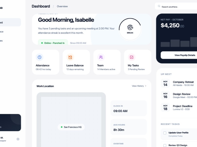 Preview for Lumina HRMS Mobile UI Template