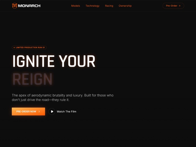 Preview for Monarch Supercar Landing Page Template