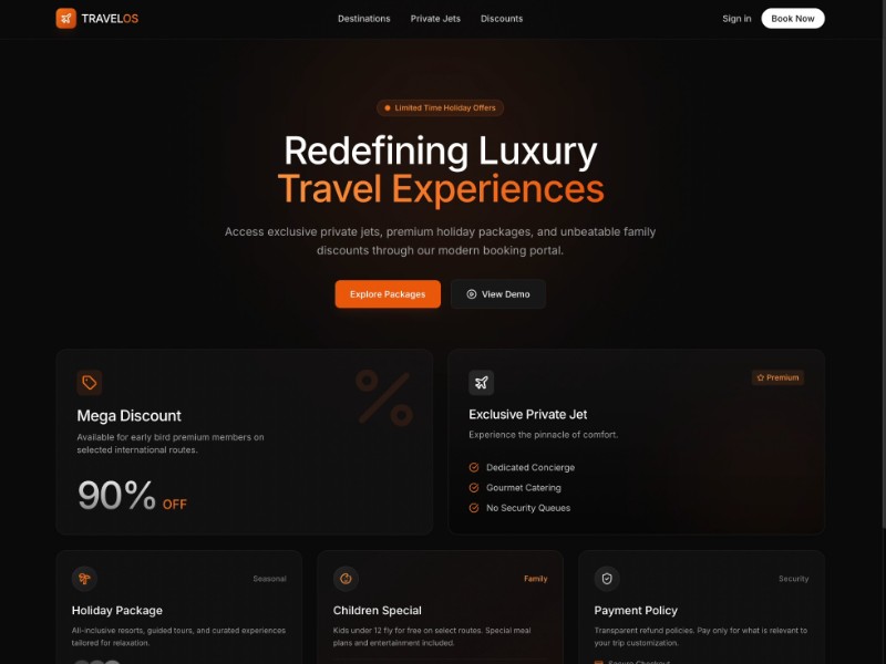 Preview for Luxury Travel SaaS Landing Page Template