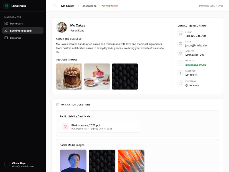 Preview for Market Booking Admin Dashboard Template