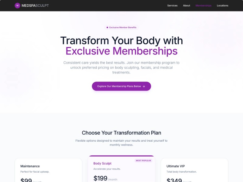 Preview for Medical Spa Membership Landing Page Template