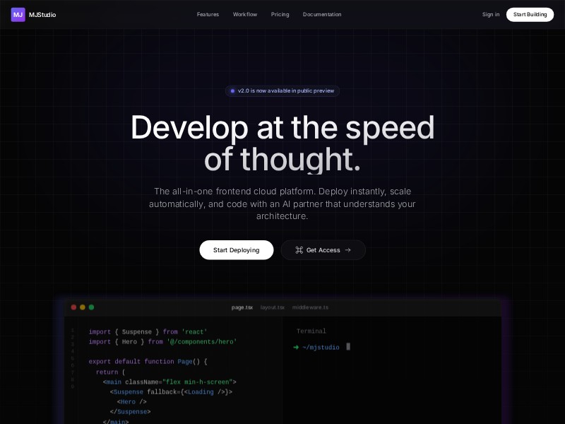 Preview for AI Developer Cloud Landing Page Template