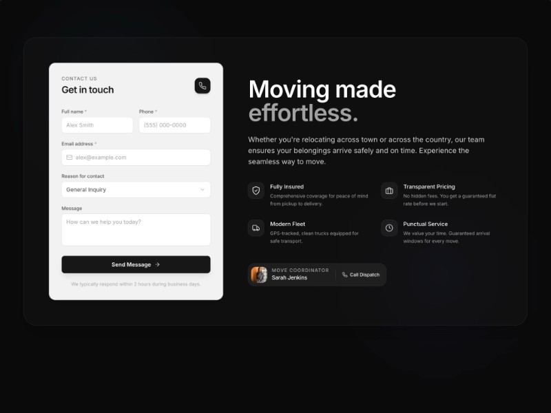Preview for Moving Company Contact Section Template