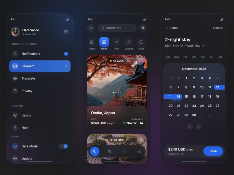 Preview for Glassmorphism Travel Booking Mobile UI Template