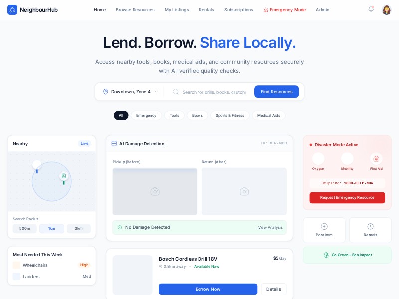 Preview for NeighbourHub Hyper-Local Sharing Dashboard Template