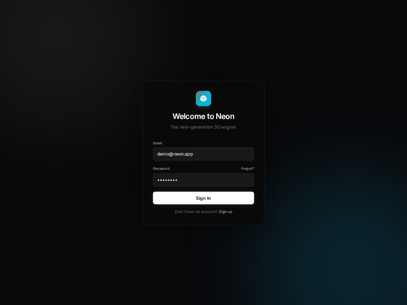 Preview for Neon 3D Editor Dashboard Template