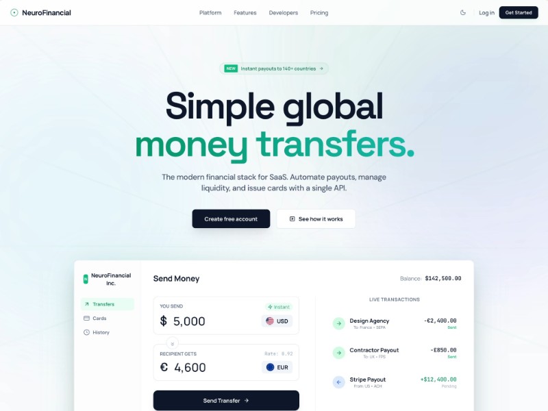 Preview for Fintech Money Movement Landing Page Template
