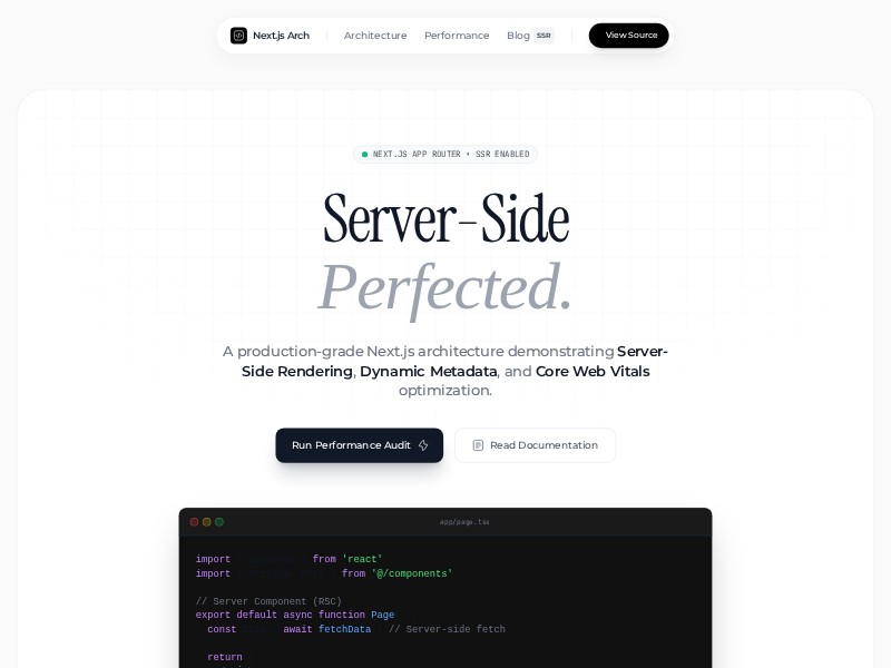 Preview for Next.js SSR Architecture Landing Page Template