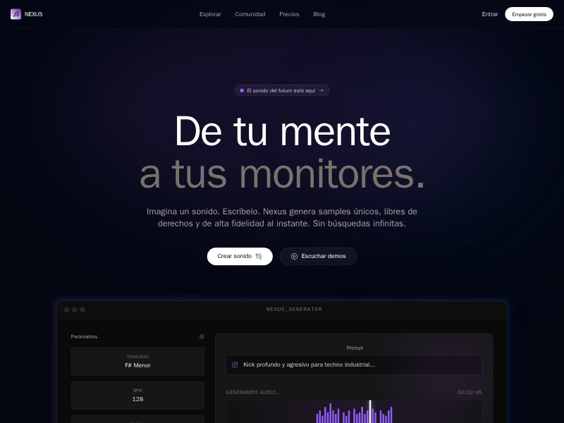 Preview for NEXUS Generative Audio SaaS Landing Page Template