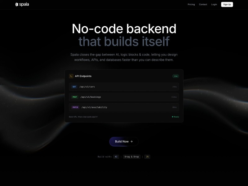 Preview for AI No-Code Backend Landing Page Template