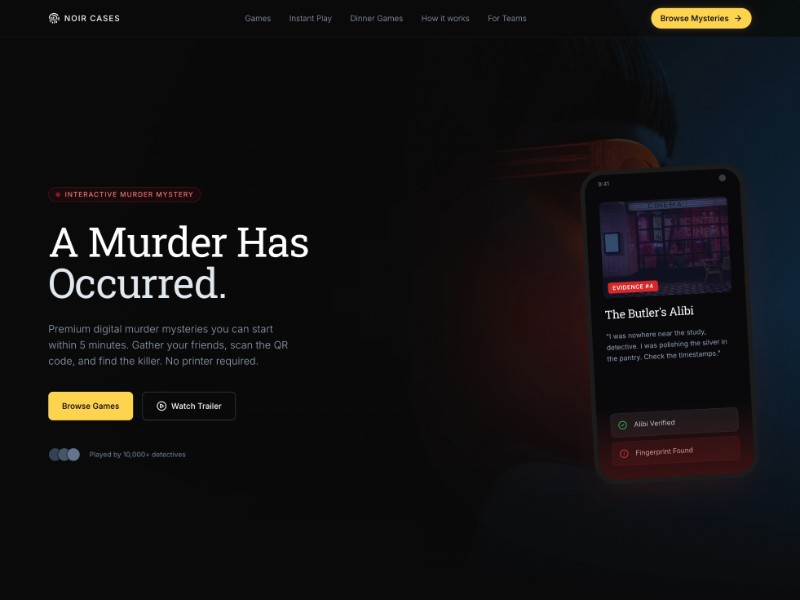 Preview for Noir Murder Mystery Landing Page Template