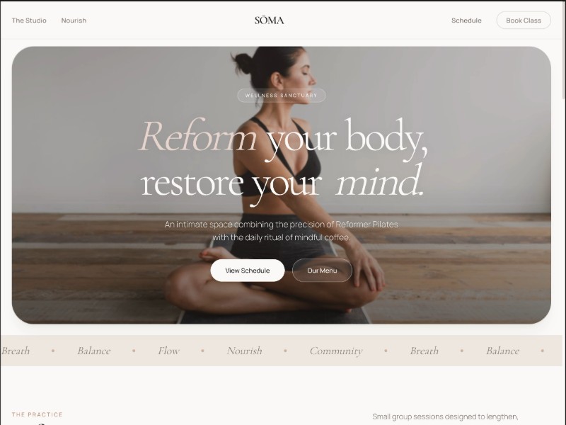 Preview for Pilates Studio & Café Landing Page Template