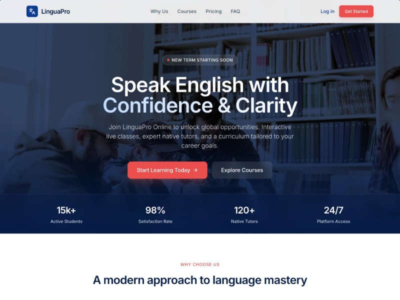 Preview for Online English Course Landing Page Template