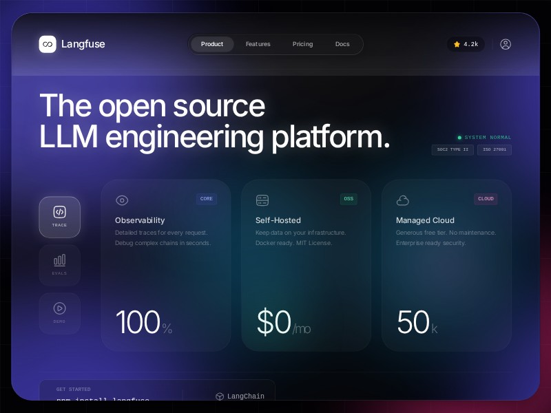 Preview for Langfuse LLM Platform Landing Page Template