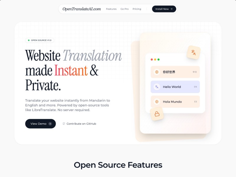 Preview for AI Website Translator Landing Page Template