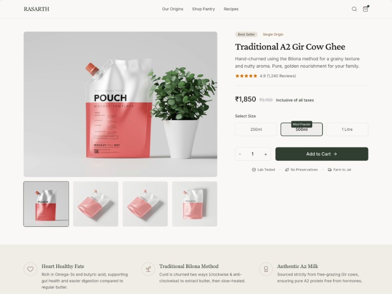 Preview for Rasarth Organic Ghee Product Page Template