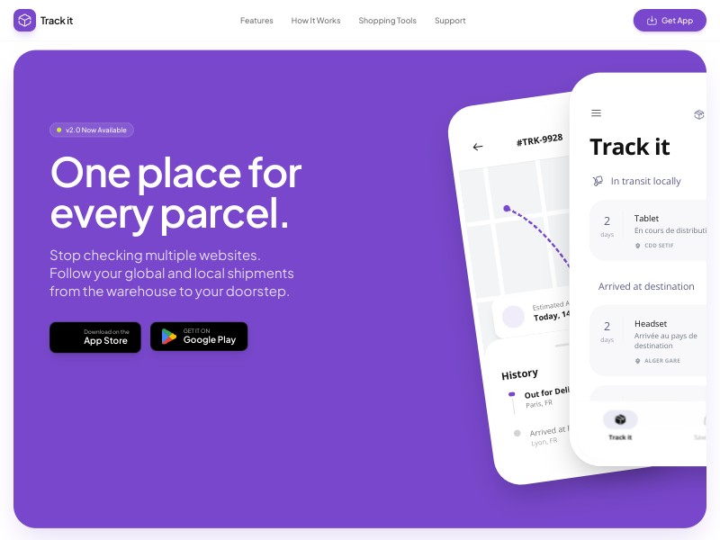 Preview for Package Tracking App Landing Page Template