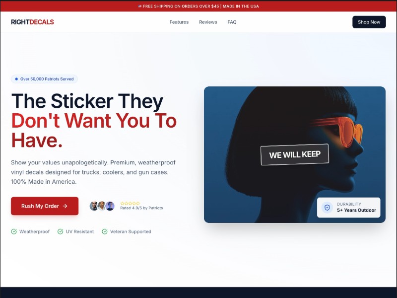 Preview for Patriotic Decal E-commerce Landing Page Template