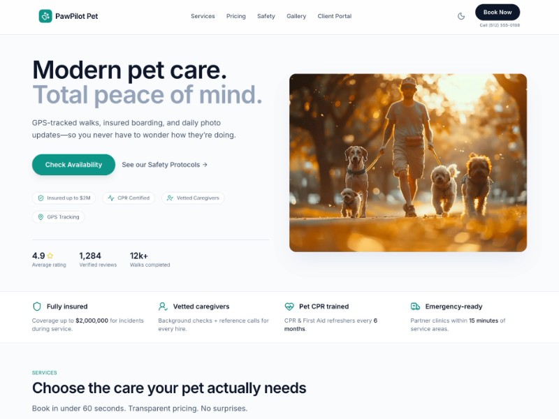 Preview for Pet Care Services Landing Page Template