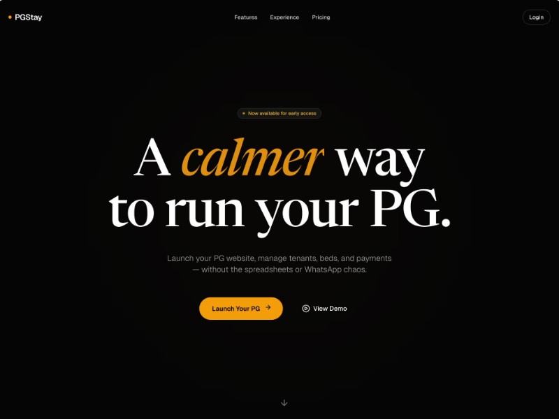 Preview for PGStay PG Management Landing Page Template