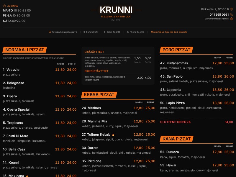 Preview for Krunni Pizzeria Menu Landing Page Template