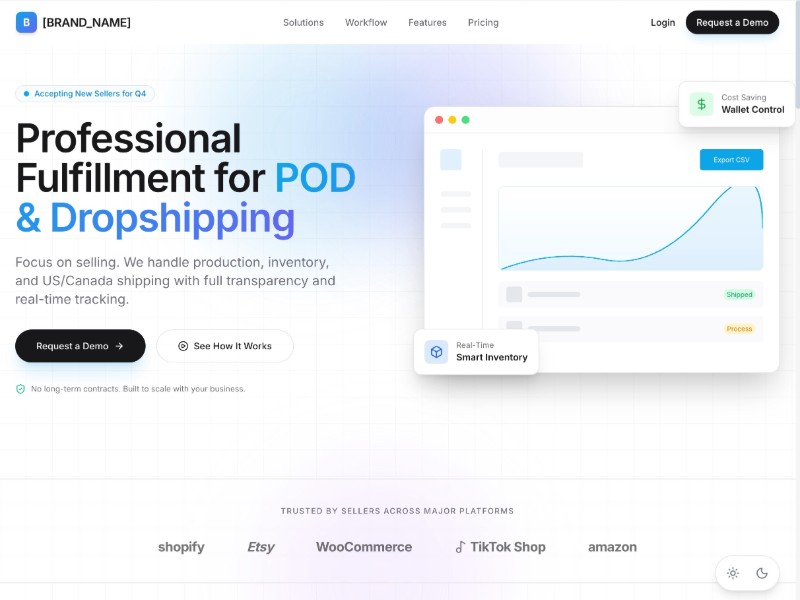Preview for POD & Dropshipping Fulfillment Landing Page Template
