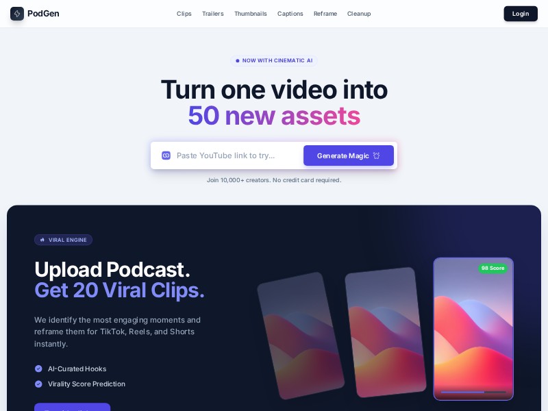 Preview for AI Podcast Content Generator Landing Page Template