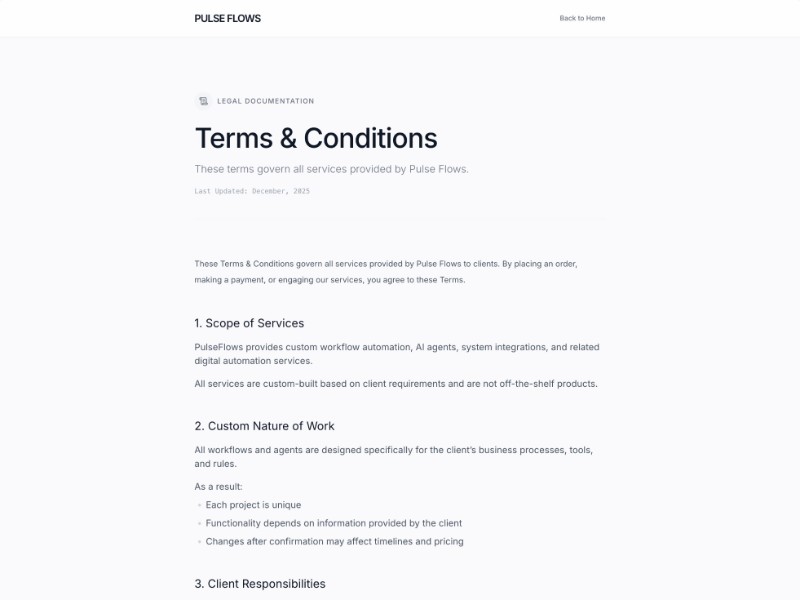 Preview for Legal Documentation Terms & Conditions of Pulse Flows