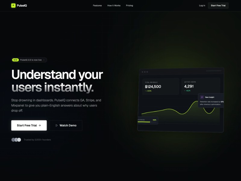 Preview for PulseIQ SaaS Landing Page Template