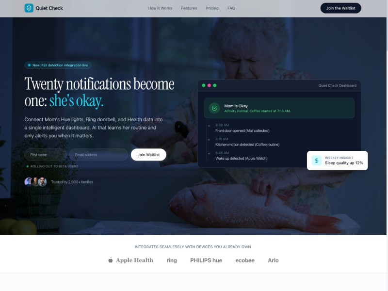 Preview for Quiet Check Elder Monitoring Landing Page Template