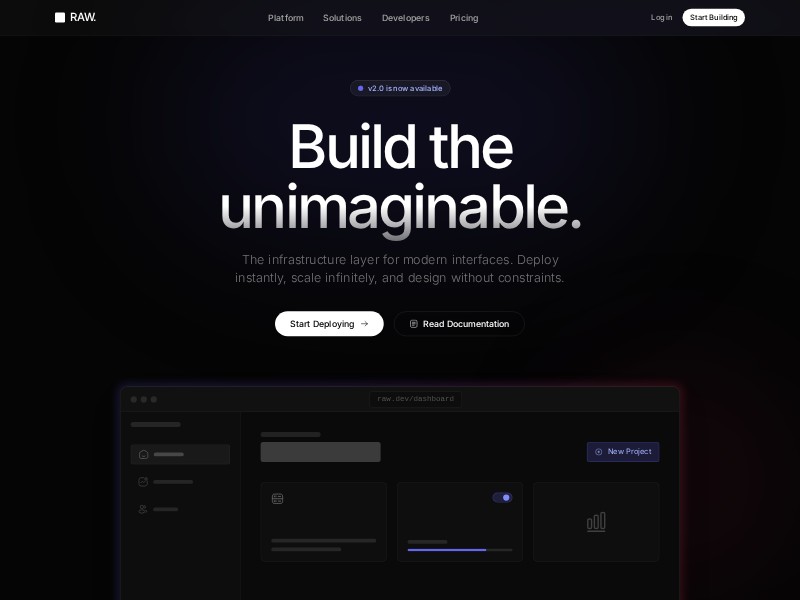 Preview for RAW Developer Platform Landing Page Template